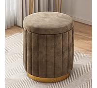KRXSOBNV Taburete De Maquillaje De Almacenamiento, con Base Dorada - Silla De Tocador Redonda De Gran Capacidad - Taburete con Reposapiés Suave - Asiento Tapizado Elegante Y Lujoso,Reposapiés(Brown)