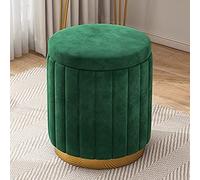 KRXSOBNV Taburete De Maquillaje De Almacenamiento, con Base Dorada - Silla De Tocador Redonda De Gran Capacidad - Taburete con Reposapiés Suave - Asiento Tapizado Elegante Y Lujoso,Reposapiés(Green)