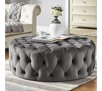 KRXSOBNV Taburete reposapiés de Felpa, pequeña Mesa de Centro Moderna, otomana Redonda de Terciopelo con mechones, Banco al Final de la Cama for Sala de Estar, Dormitorio,Reposapiés(Dark Gray)