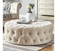 KRXSOBNV Taburete reposapiés de Felpa, pequeña Mesa de Centro Moderna, otomana Redonda de Terciopelo con mechones, Banco al Final de la Cama for Sala de Estar, Dormitorio,Reposapiés(Beige)