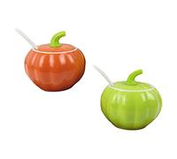 KRXSOBNV, Tarro de cerámica for especias con forma de calabaza, recipiente for sal y azúcar, recipientes for condimentos, caja de condimentos con tapas, cuchara for lata de cocina, 2 uds.,Tarros Sazo