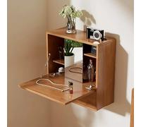 KRXSOBNV Tocador de Maquillaje montado en la Pared de Madera con Espejo deslizable y cajón Colgante, tocador for Dormitorio, Escritorio de tocador marrón(Natural)