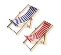 Kryloris 2 mini tumbonas decorativas rojo azul, miniatura de madera para decoración de playa, decoración de micropaisaje, maceta, decoración de mesa, escena de verano y fondo fotográfico