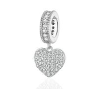 KRYMSON 1 abalorio de corazón plateado con forma de corazón, accesorio para pulsera de cumpleaños o boda, 1,4 * 0,6 cm, Plata