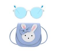 KRYMSON 1 bolso de conejo para niños, 1 unidad con gafas de sol para niños, bolso bandolera para niños, bolso de hombro con forma de animal, regalo para niñas de 2 a 10 años (azul), azul