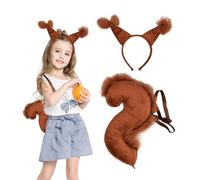 KRYMSON 1 diadema con orejas de ardilla y 1 accesorio de cola de ardilla, juego de diadema, adecuado para fiestas de cumpleaños, cosplay, etc, marrón oscuro, geeignet für die meisten Kinder,