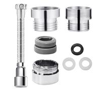 KRYMSON 1 extensión de grifo (20 cm, acero inoxidable) y 2 adaptadores de grifo (24 mm/22 mm exterior, 20 mm interior), adecuado para cocina, baño, inodoro