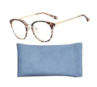 KRYMSON 1 gafas antiluz azul, 1 bolsa de gafas, gafas de marco de flores de frijol, gafas de montura ovalada, gafas retro, antideslumbrante y antifatiga ocular, dorado, 56 x 137 x 149 mm