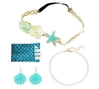 KRYMSON 1 juego de accesorios de océano, joyas temáticas del océano azul, joyas de sirena, diadema, pendientes, collar y guantes, adecuado para carnaval y fiestas temáticas, azul, Talla única