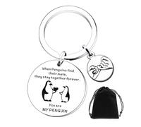 KRYMSON 1 llavero de pingüino eterno, 1 bolsa de almacenamiento negra de 8 x 10 cm, regalo de pingüino, llavero de pingüino, llavero de pingüino, regalo para mujeres, plata, Talla única