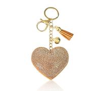 KRYMSON 1 llavero en forma de corazón con purpurina en forma de corazón, llavero de metal, llavero de borla, teléfono móvil, accesorios para cartera, colgante para bolso de mujer, caqui, Gesamtlänge