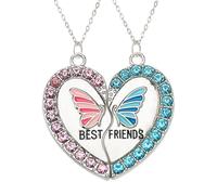 KRYMSON 1 par de collares de amor con mariposas, collares para hermanas, cadenas de amistad para niñas, collares magnéticos, collares Bff, regalos a juego para novias y mejores amigas, Metal