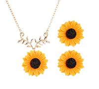 KRYMSON 1 par de pendientes de girasol, 1 collar, pendientes de girasol simples para mujer, adecuados para regalos y combinación diaria, 2,9 x 2,9 cm, 51 cm, verlängerungskette 5 cm