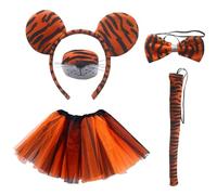 KRYMSON 1 traje de tigre de gato, 1 falda de bailarina, 1 diadema, 1 lazo, 1 cola y nariz, disfraz de tigre para niños, disfraz de animal para Halloween