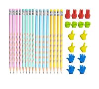 KRYMSON 16 Lápices HB Triangulares para Niños Con Goma de Borrar, 16 Unidades de Borrador de Dedos, Correctores de Agujeros para Escribir y Dibujar