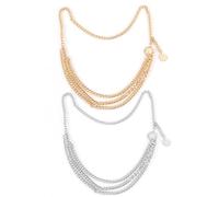 KRYMSON 2 cadenas redondas multicapa para cintura de marca dorada y plateada, cadena para cintura para mujer, cinturón pirata, cinturón de cadena, cadenas de cintura para corsé, cadenas de cintura