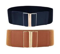 KRYMSON 2 Cinturones Anchos de Moda Para Mujer, Bandas Elásticas Ajustables Para la Cintura, Decorativos Clásicos Para Vestidos, Vaqueros y Ropa Formal (Camello)