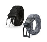 KRYMSON 2 cinturones de tejido de punto, cintura elástica ajustable, banda elástica con hebilla, cinturón tejido vintage, cinturón de tejido para hombre, adecuado para ropa informal y formal, Negro y