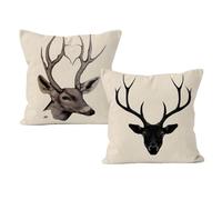 KRYMSON 2 fundas de almohada con cabeza de ciervo, diseño de cabeza de ciervo, color negro, marrón, decoración de ciervo, funda de almohada de invierno (45 x 45 cm)