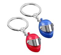 KRYMSON 2 llaveros de casco, llaveros de moto, personalizados, llaveros decorativos para motocicleta, perfecto como regalo de cumpleaños, vacaciones, Azul Rojo, 3*2*1,8 cm