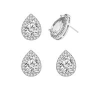KRYMSON 2 pares de pendientes de gota de diamante de cristal blanco, pendientes elegantes y versátiles, adecuados para citas, fiestas y uso diario, Cobre, cristal