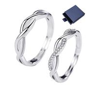 KRYMSON 2 piezas de anillos, 1 caja de anillo, elegantes anillos de plata, anillos de circonio, anillos de promesa, anillos para hombres y mujeres, estilo ajustable, perfecto para aniversarios, bodas,