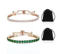 KRYMSON 2 pulseras de cumpleaños y 2 bolsas de almacenamiento, pulsera verde para mujer, pulsera de diamantes de imitación, pulsera de abalorios, Cobre