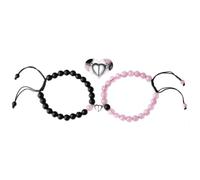 KRYMSON 2 pulseras magnéticas de amor, 1 tarjeta, joyas para parejas, pulseras de piedra volcánica, pulseras para novios y novias, adecuadas para citas, aniversarios, cumpleaños (cristal rosa, negro