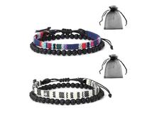 KRYMSON 2 Pulseras Trenzadas y 2 Bolsas Bermellón - Bohemias, de Cuentas, Verano, Tela, Playa, Tibetanas - 19 cm