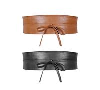 KRYMSON 2pcs Cinturón de Vestidos para Mujer, Cuero y Elástico, Ancho, Moda, Negro y Marrón