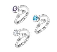 KRYMSON 3 Anillos de Abrazo y Amistad para Mujeres - Corazón, Ajustables, Abiertos, Grabados - Regalos (Blanco, Azul, Morado)