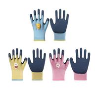 KRYMSON 3 pares de guantes para niños, guantes de jardinería, guantes de cría de animales, guantes de trabajo domésticos, guantes de látex antideslizantes, guantes unisex para 6 a 9 años (rosa, azul,