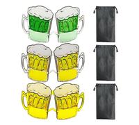 KRYMSON 3 vasos de cerveza con 3 paños para gafas, gafas de sol divertidas, gafas de sol de cerveza, vasos de fiesta hawaianos, decoraciones de cerveza