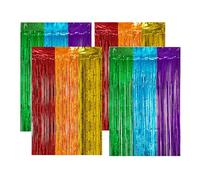 KRYMSON 4 cortinas de seda de lluvia, cortinas de seda de lluvia de diseño plano, cortinas decorativas con borlas, pared de fondo de arco iris, adecuadas para cumpleaños, bodas, fiestas, decoración