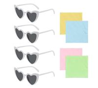 KRYMSON 4 gafas de sol en forma de corazón, vienen con 4 piezas de paño para gafas, lentes de resina, gafas de sol modernas en forma de corazón, gafas de sol antiUV (blanco)