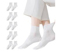 KRYMSON 5 pares de calcetines deportivos blancos, calcetines de tobillo, calcetines de fitness para mujer, calcetines de algodón para mujer, calcetines transpirables para mujer, calcetines de