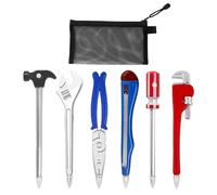 KRYMSON 6 bolígrafos de herramientas en forma de hardware, 1 bolsa de malla negra, papelería creativa y personalizada, nuevo juego de lápices de herramientas, juguetes para niños