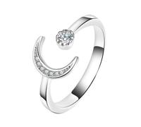 KRYMSON Anillo de Plata con Diamantes de Luna para Mujer - Anillo de Pulgar Ajustable con Caja de Almacenamiento para Niñas, Plata