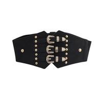 KRYMSON - Cinturón ancho para mujer, color negro y dorado, elástico para ajustar, para vestidos, vaqueros, piratas, accesorios de ropa, talla única, Negro , Talla única