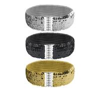 KRYMSON Cinturón Elástico de Lentejuelas Para Mujer Con Hebilla de Espejo, Retro y Personalizado - Negro, Oro, Plata, 54