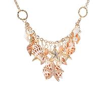 KRYMSON Collar de 1 pieza con pulsera de concha de estrella de mar de 1 pieza, accesorios de viaje a la playa para mujeres, juego de accesorios de ropa de estrella de mar, dorado