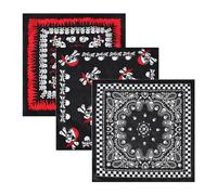 KRYMSON Conjunto de pañuelo pirata de 3 piezas, pañuelo informal transpirable de algodón puro, bufanda de calavera, unisex, accesorios para motociclismo