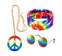 KRYMSON - Disfraz hippie de 3 piezas con gafas de sol Pop Bandana Batik colgante signo de la paz traje retro disco accesorios de moda unisex noche multicolor talla única