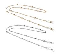 KRYMSON Juego de 2 cadenas para gafas de mujer doradas y plateadas, para mujer, accesorios para gafas, cuentas, máscaras faciales, cadenas para gafas de sol, Oro, plata., Länge 70 cm