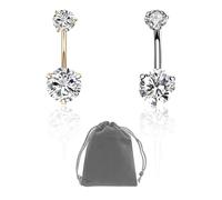 KRYMSON - Juego de 2 clavos de ombligo de diamantes de agua, 1 bolsa de almacenamiento, zirconia, joyería para piercing humano, acero inoxidable