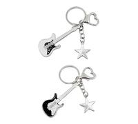 KRYMSON Juego de 2 llaveros de guitarra con colgante retro personalizado, estilo punk, para hombres y mujeres como colgante de metal (negro y blanco)., negro, blanco, Talla única