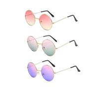 KRYMSON - Juego de 3 gafas de sol redondas de metal para fiestas en la playa, actividades al aire libre y conducción, Rosa, Violeta, Cian, 136 x 53 mm, Armlänge 135 mm