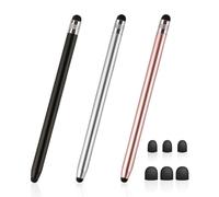 KRYMSON Juego de 3 lápices capacitivos de metal para pantalla táctil de doble cabeza, para tablet y smartphone, color negro, plateado y rosa