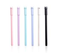 KRYMSON Juego de 6 bolígrafos de gel con diseño de gato, papel de papelería, ideal para niñas (azul, blanco, verde, morado, rosa, negro)
