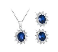 KRYMSON Juego de Collar y Pendientes Con Diamantes Azules y Zafiro para Mujer - Colgantes de Piedras Preciosas - Set de Joyas